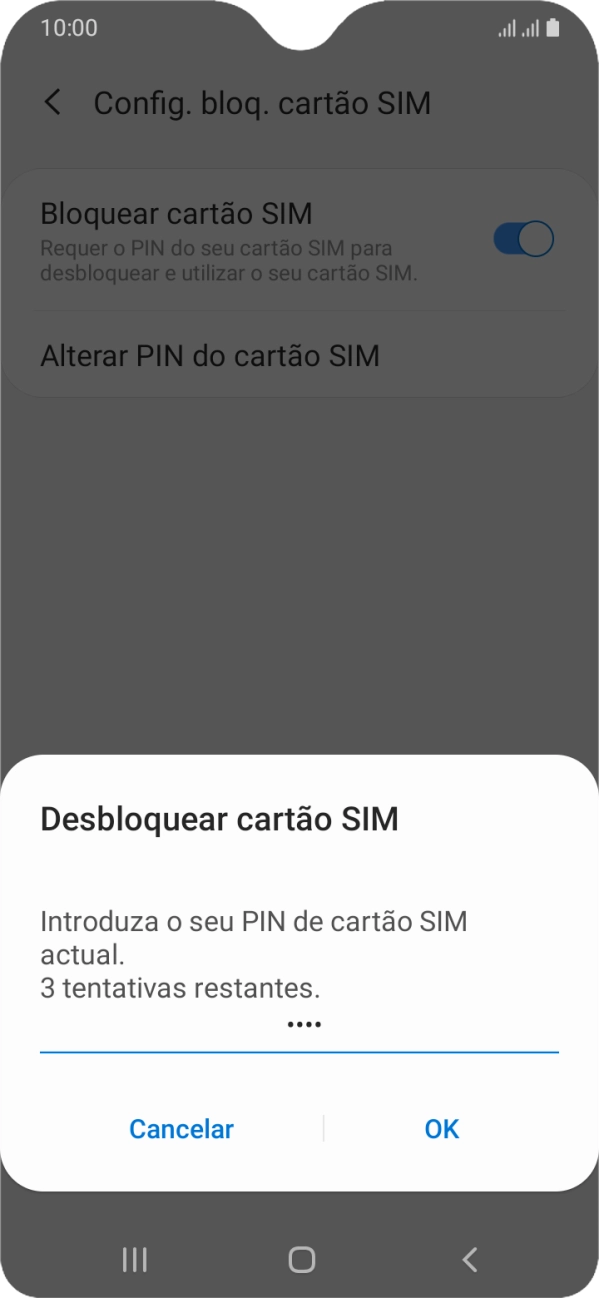 Introduza o seu código PIN e prima OK.