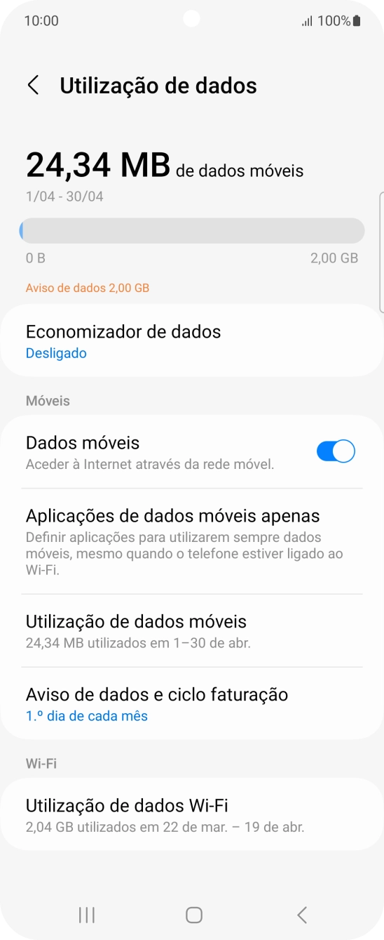 O consumo total de dados é agora mostrado no ecrã.