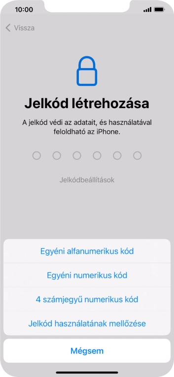 A képernyőzár használatának bekapcsolásához kövesd a képernyőn megjelenő utasításokat, vagy válaszd a Jelkód használatának mellőzése lehetőséget.