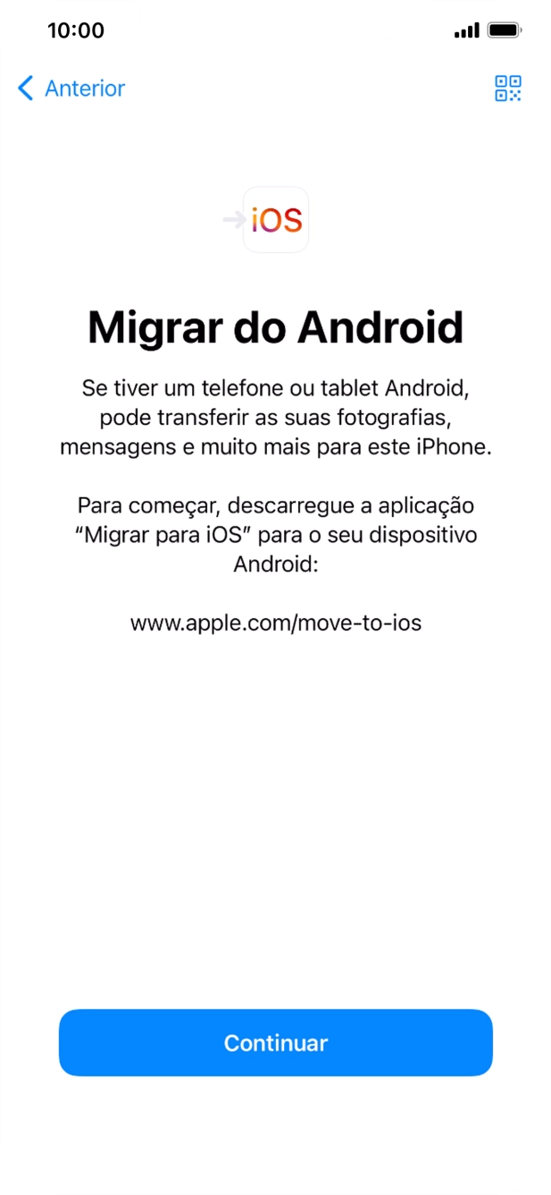 Antes de ser possível transferir conteúdo para o seu telefone, é necessário instalar a app 