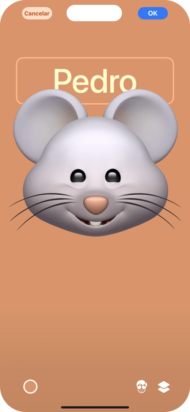 Prima o campo do nome e siga as indicações no ecrã para escolher o tipo de letra e cor para o seu nome no cartaz de contacto.