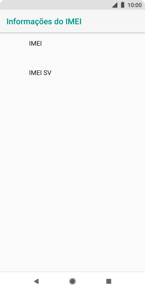 O código IMEI é mostrado no ecrã.