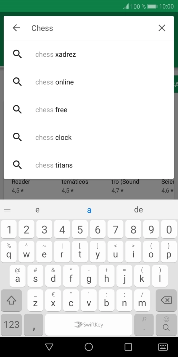 Introduza o nome ou categoria da app pretendida e prima o ícone para pesquisar.