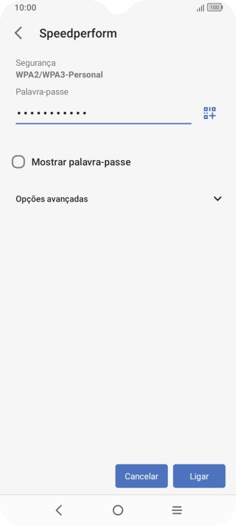 Introduza a password da rede Wi-Fi e prima Ligar.