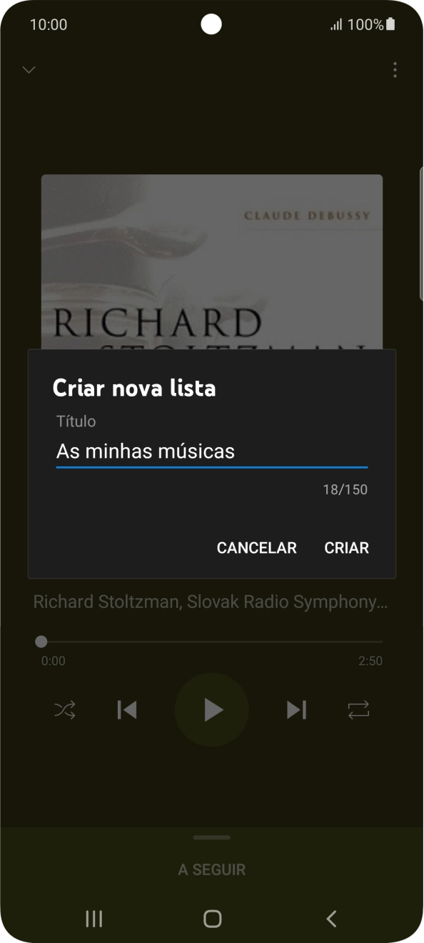 Introduza o nome pretendido para a lista de reprodução e prima CRIAR.