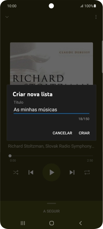 Introduza o nome pretendido para a lista de reprodução e prima CRIAR.