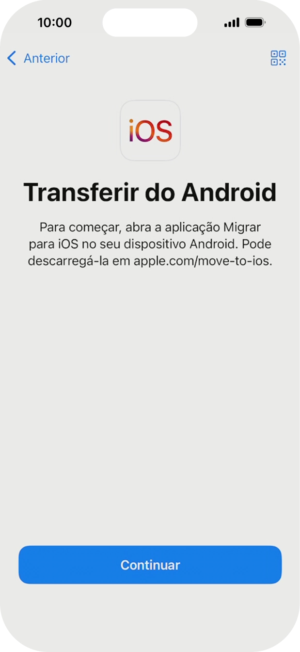Antes de ser possível transferir conteúdo para o seu telefone, é necessário instalar a app 