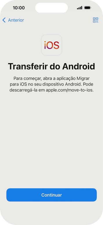 Antes de ser possível transferir conteúdo para o seu telefone, é necessário instalar a app 
