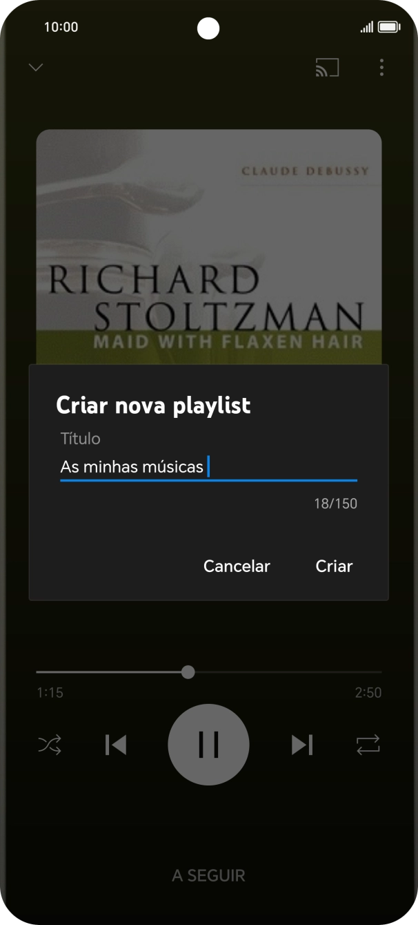 Introduza o nome pretendido para a lista de reprodução e prima Criar.