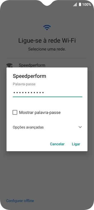 Introduza a password da rede Wi-Fi e prima Ligar.