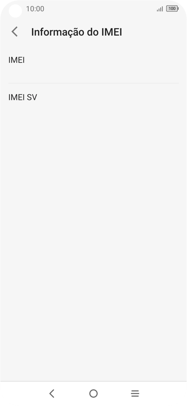 O código IMEI é mostrado no ecrã.