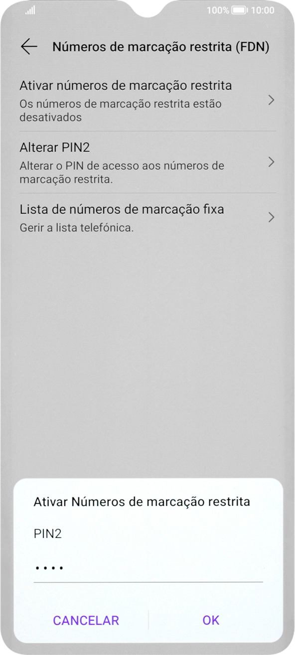 Introduza o código PIN2 e prima OK.