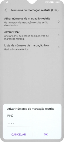 Introduza o código PIN2 e prima OK.