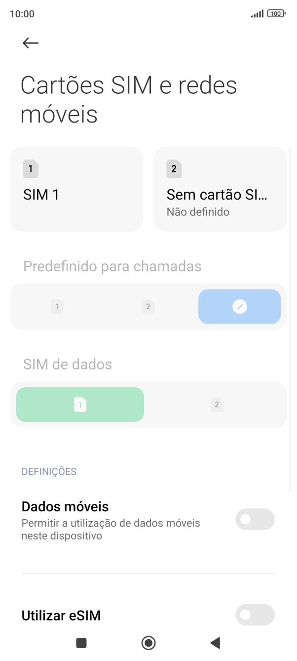 Prima o nome do cartão SIM.