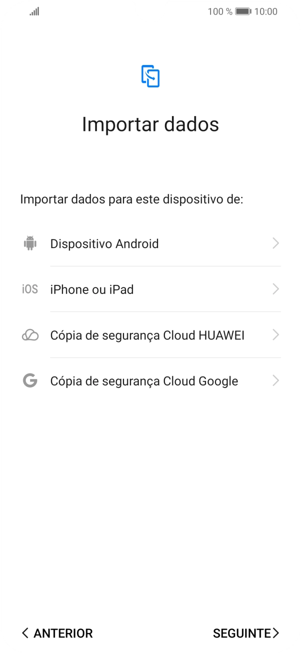 É possível transferir conteúdo de outro telefone quando o telefone for ativado antes da primeira utilização e quando o telefone tiver sido reiniciado. Quando esta imagem for mostrada no ecrã, o telefone está pronto para transferir conteúdo de outro telefone.