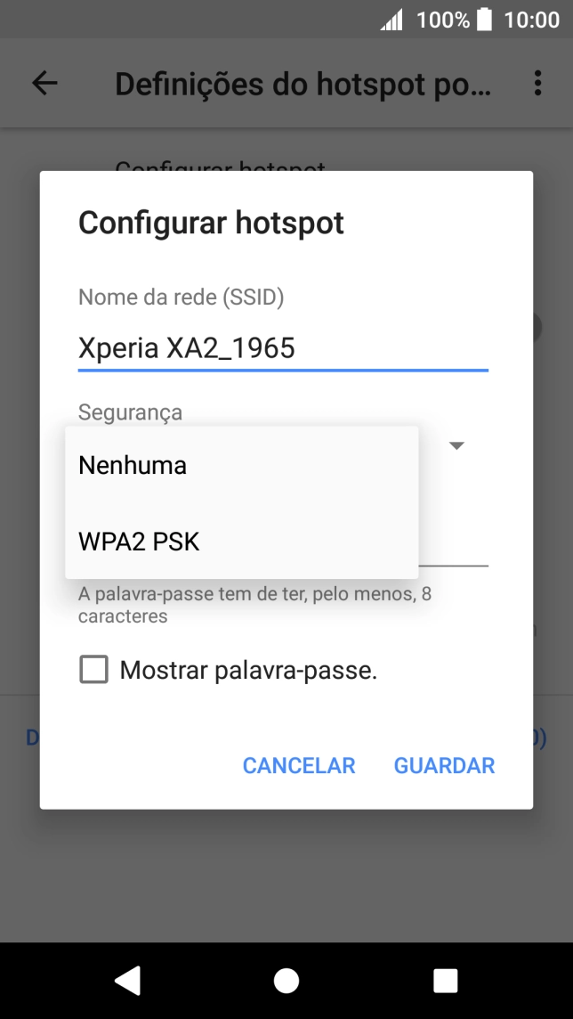 Prima WPA2 PSK para proteger o hotspot Wi-Fi com uma password.