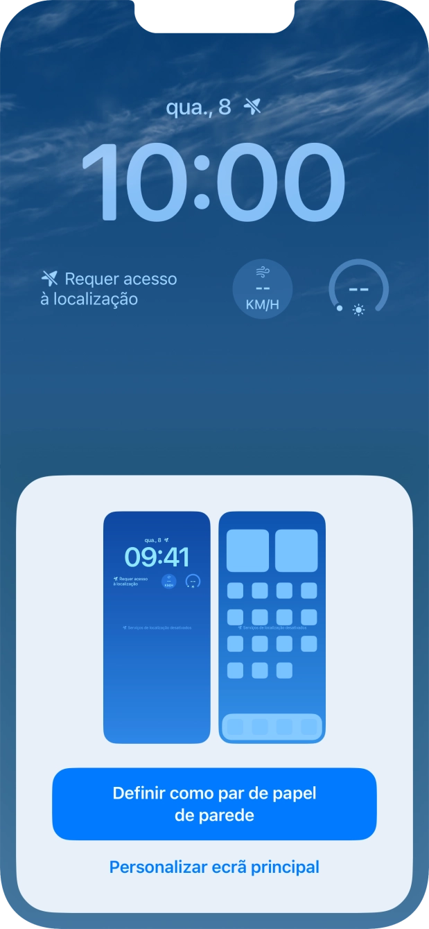 Se pretender utilizar o mesmo esquema de cores para o ecrã principal, prima Definir como par de papel de parede.
