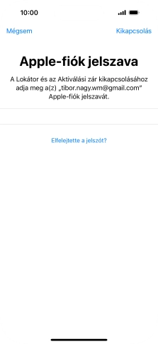 Írd be az Apple ID-dhoz tartózó jelszót, és válaszd a Kikapcsolás lehetőséget. Várj egy kicsit, amíg a telefon visszaállítja a gyári beállításokat. A telefon konfigurálásához és ahhoz, hogy üzemkész állapotba hozd, kövesd a képernyőn megjelenő utasításokat.