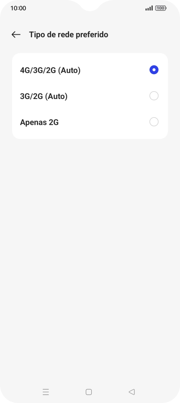 Prima o tipo de rede pretendido.