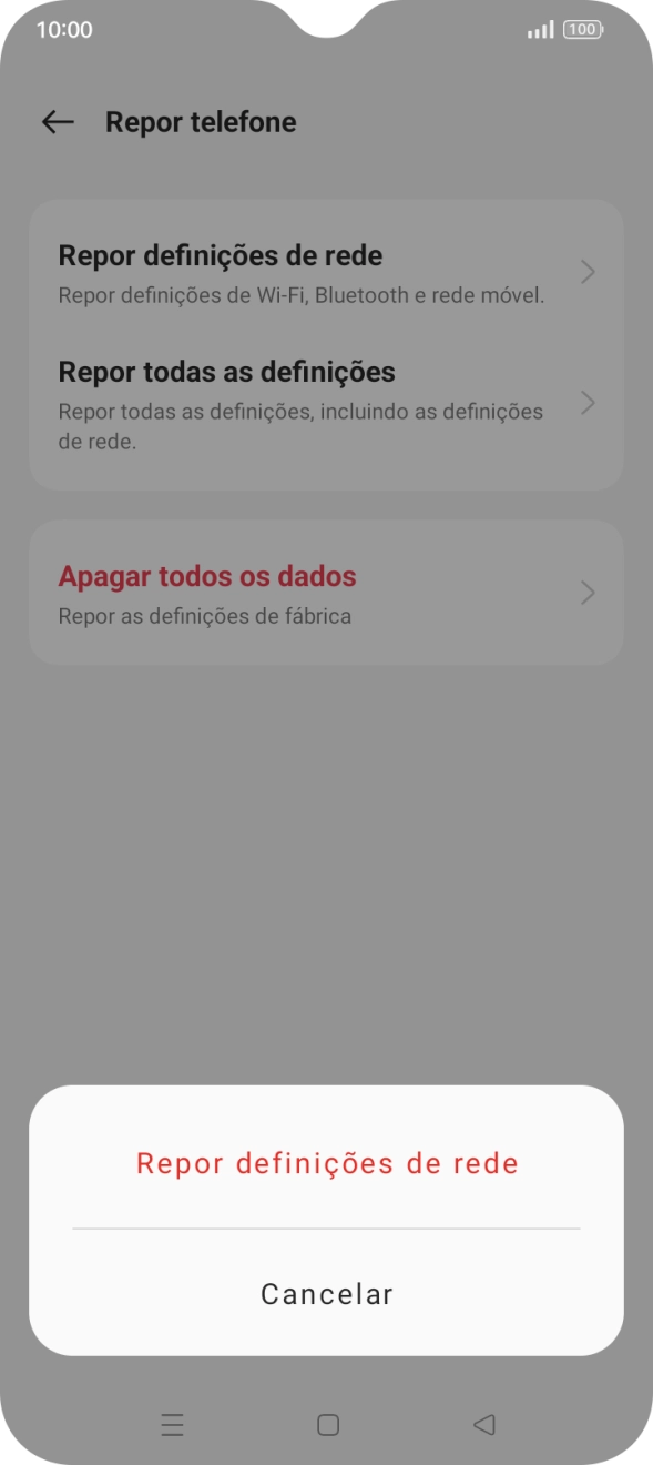 Prima Repor definições de rede.