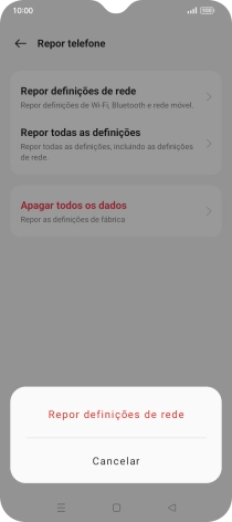 Prima Repor definições de rede.
