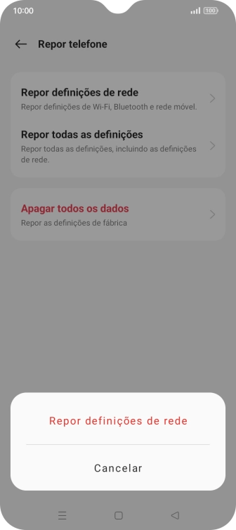 Prima Repor definições de rede.