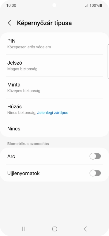 Válaszd az Ujjlenyomatok lehetőséget.