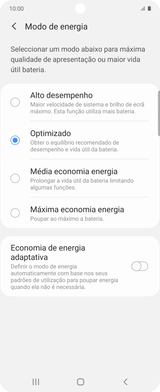 Prima o modo de poupança de energia pretendido.