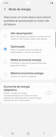 Prima o modo de poupança de energia pretendido.