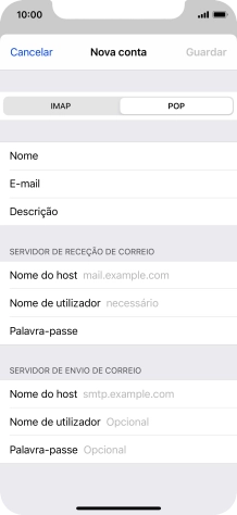 Prima Nome do host e introduza o nome do servidor de receção do fornecedor de e-mail.