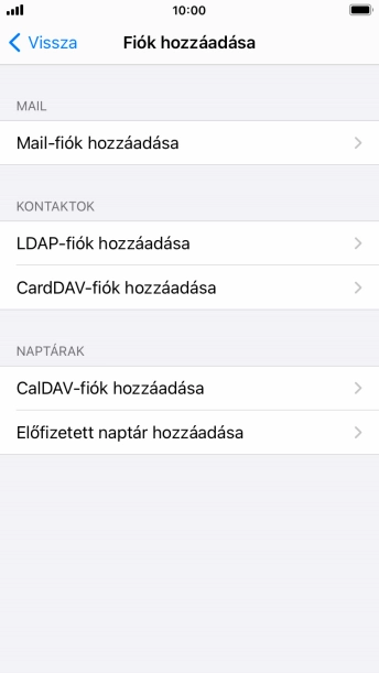 Válaszd a Mail-fiók hozzáadása lehetőséget.