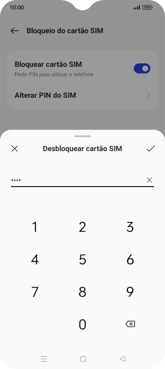 Introduza o código PIN e prima o ícone para aceitar.