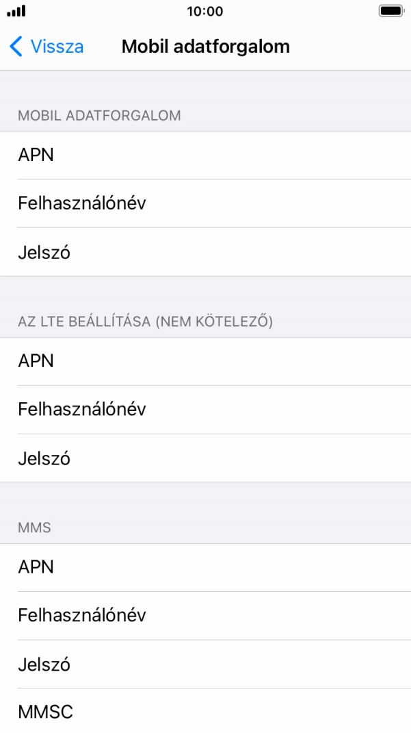 Válaszd az APN lehetőséget. Amennyiben előfizetésed van, írd be azt, hogy mms.vodafone.net.