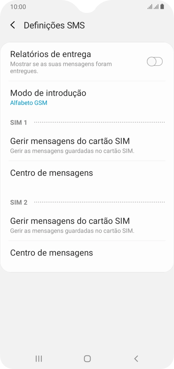 Prima Centro de mensagens sob o cartão SIM pretendido.