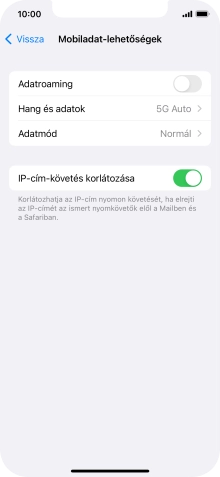 Kattints az „Adatroaming” melletti csúszkára a funkció be- vagy kikapcsolásához.