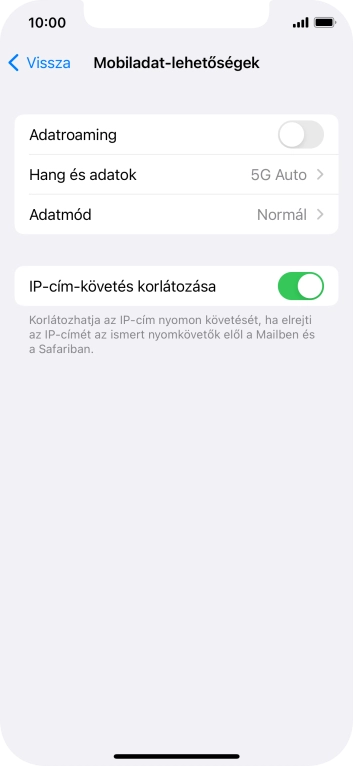 Kattints az „Adatroaming” melletti csúszkára a funkció be- vagy kikapcsolásához.