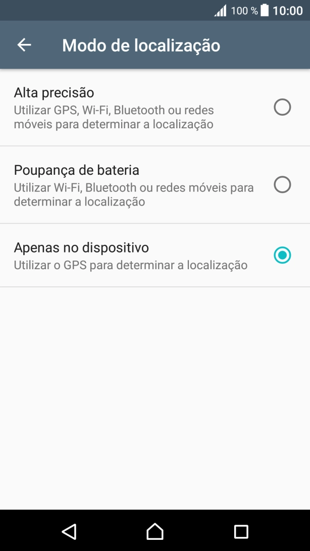 Se escolher Alta precisão, o telefone irá encontrar a sua localização precisa utilizando os satélites GPS, a rede móvel e as redes Wi-Fi  nas proximidades. A navegação por satélite GPS requer vista livre ao céu.