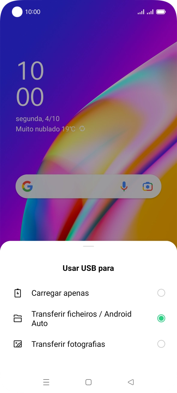 Prima  Transferir ficheiros / Android Auto.
