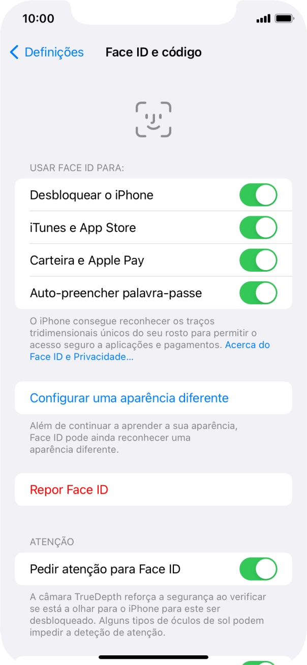 Prima os indicadores junto às definições pretendidas para as ativar ou desativar.