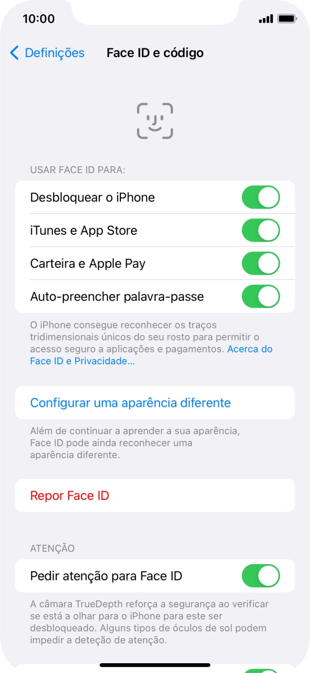 Prima os indicadores junto às definições pretendidas para as ativar ou desativar.