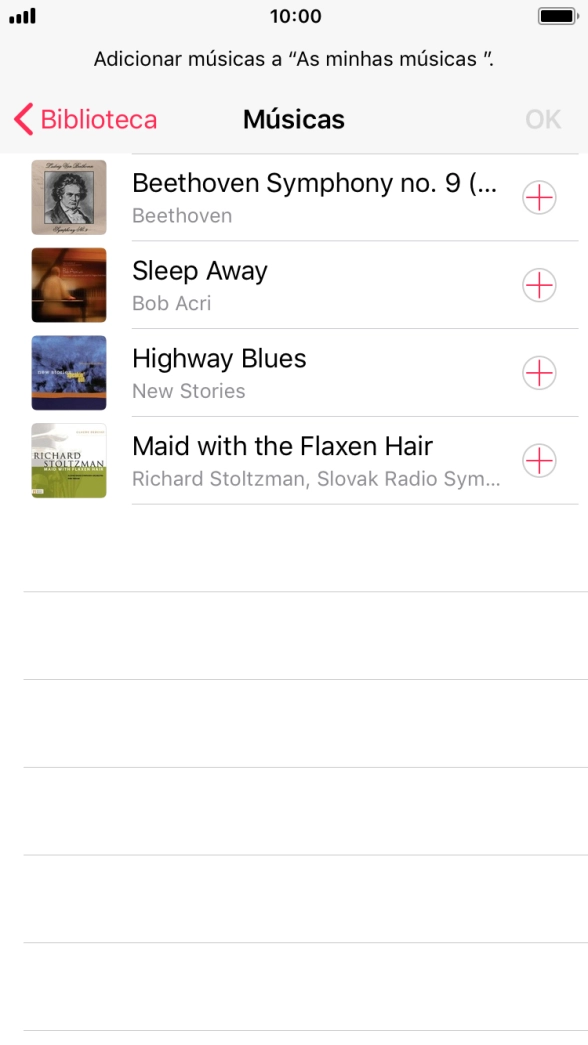 Vá até à categoria pretendida e prima o ficheiro de música pretendido.