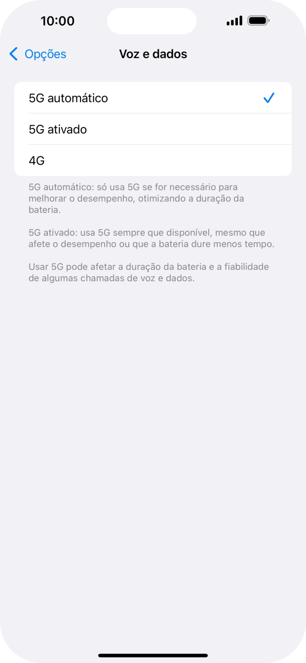 Para ativar a alternância automática entre 5G e 4G prima 5G automático.