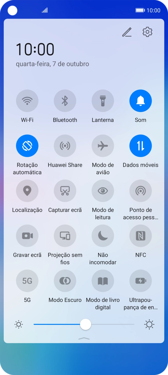 Prima o ícone de perfil as vezes necessárias para ativar ou desativar o perfil silencioso.