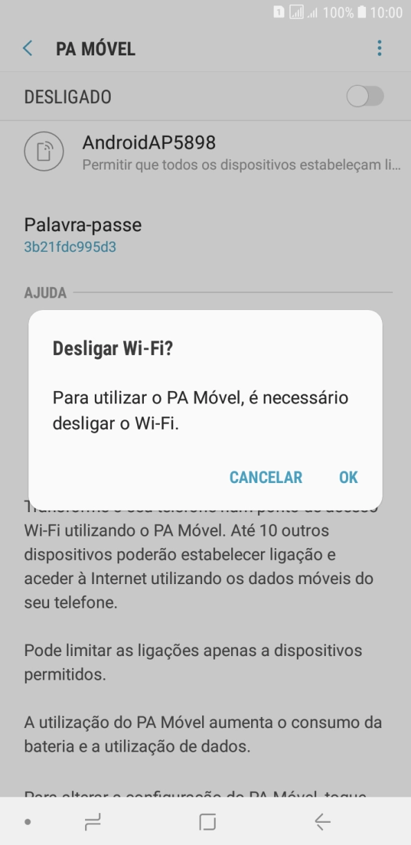 Se o Wi-Fi estiver ativado, prima OK.