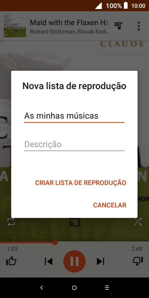 Introduza o nome pretendido para a lista de reprodução e prima CRIAR LISTA DE REPRODUÇÃO.