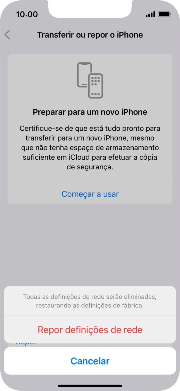 Prima Repor definições de rede.