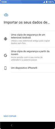 Prima a opção pretendida e siga as indicações no ecrã para transferir conteúdo de outro telefone e completar a ativação do telefone.