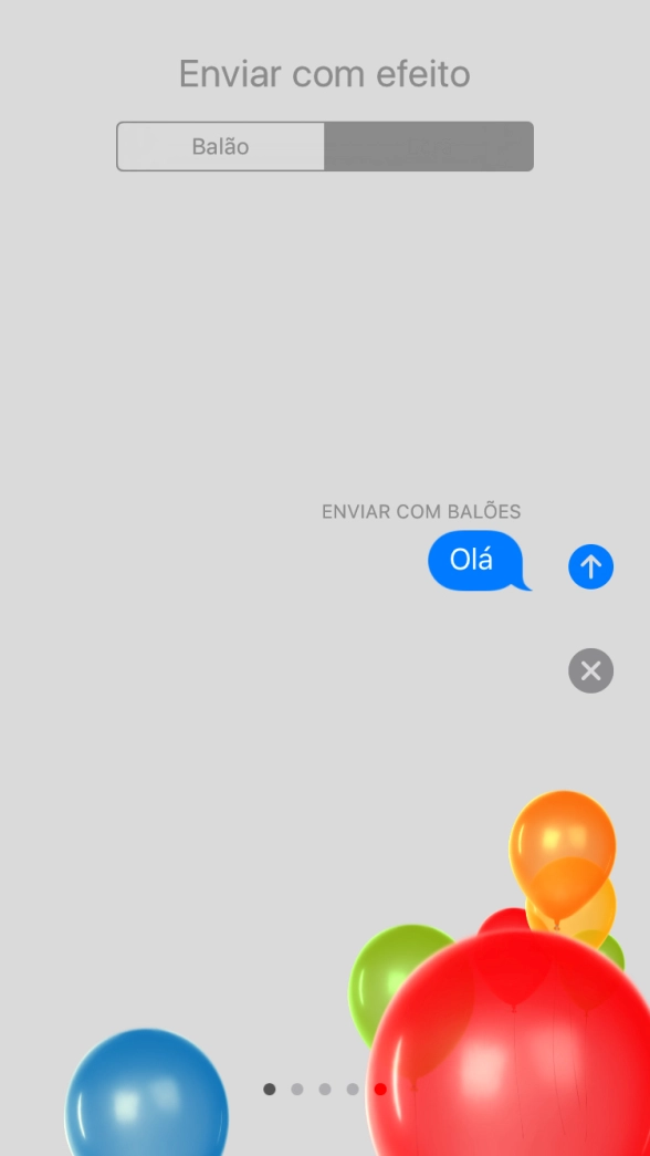 Prima o ícone para enviar quando tiver escolhido o efeito pretendido para a iMessage.