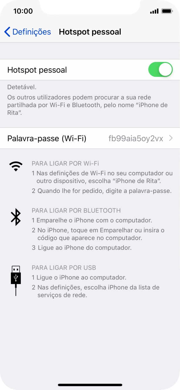 Prima Palavra-passe (Wi-Fi) e introduza a password pretendida.
