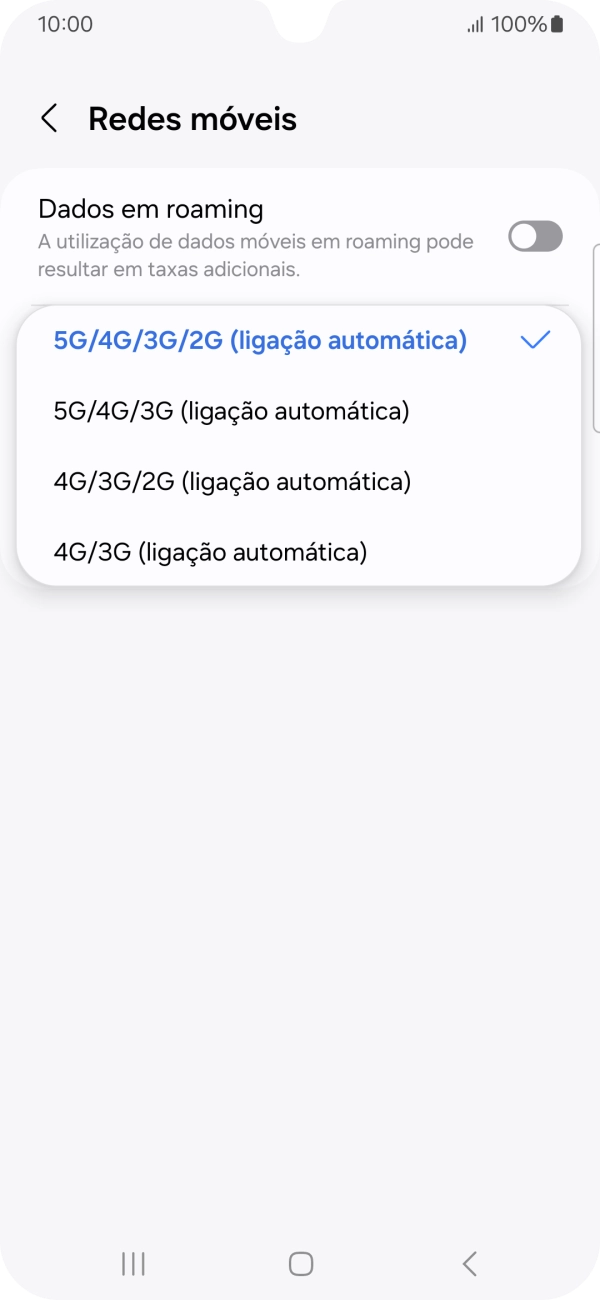 Prima o tipo de rede pretendido.